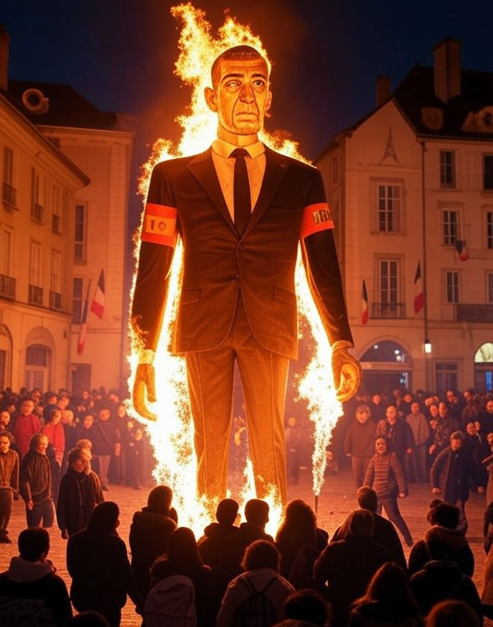 Carnaval d'Hasparren : la démocratie en feu ? Une poupée de Bardella brûlée, l'extrême droite s'indigne