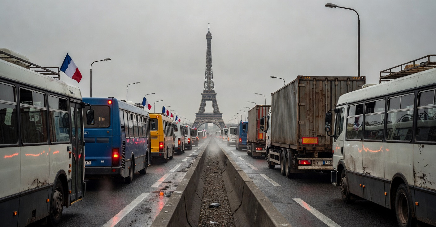Prix du carburant : transporteurs et chauffeurs d'autocars bloquent le périphérique parisien
